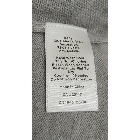 Talbots womens small crown rhinestone crewneck sweater Merino Wool gray - Picture 9 of 9